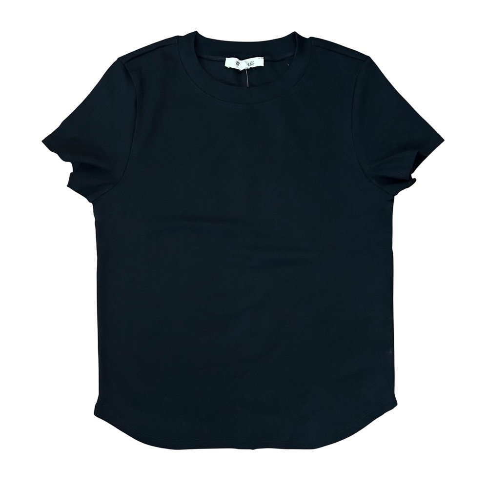 Madewell Women's Black Regenerative Cotton Ribbed Crewneck Tee Slim S Small New